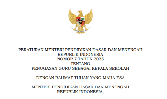 PERATURAN MENTERI PENDIDIKAN NO 7 TAHUN 2025