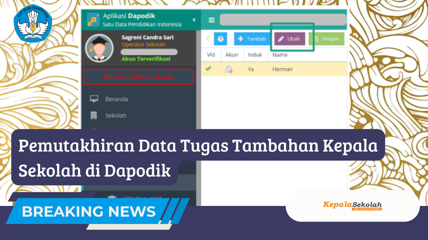 Pemutakhiran Data Tugas Tambahan Kepala Sekolah di Dapodik
