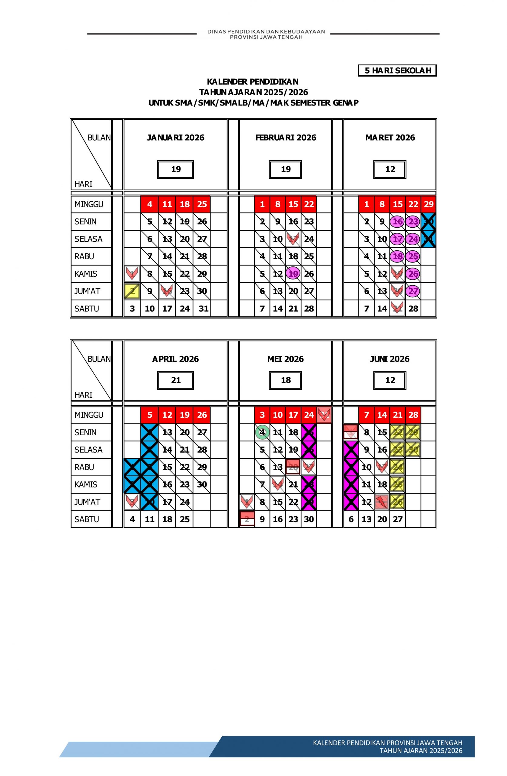 Kalender Pendidikan SMA SMK Jateng 2025/2026 5 Hari Sekolah