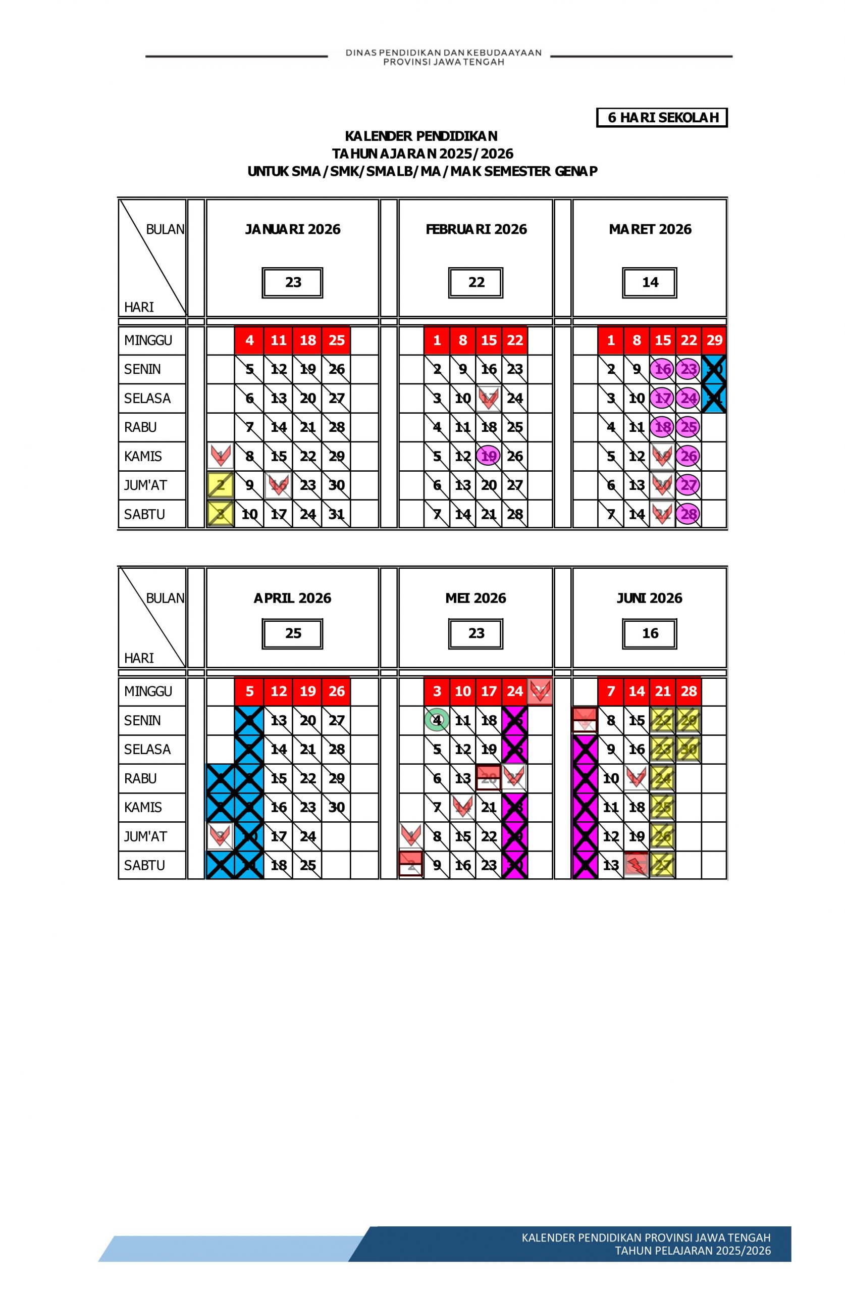 Kalender Pendidikan SMA SMK Jateng 2025/2026 6 Hari Sekolah