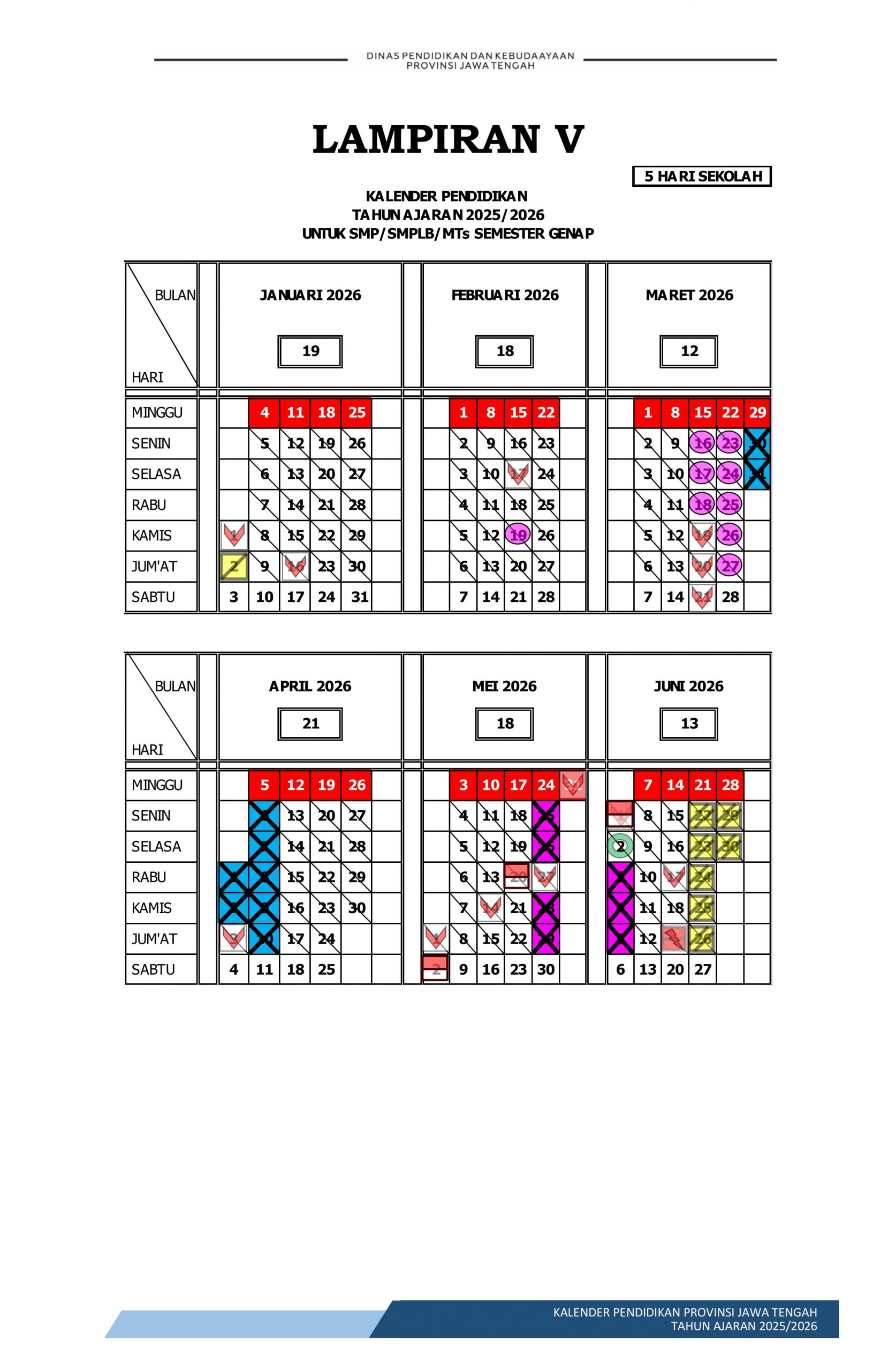 Kalender Pendidikan SMP/MTs Jawa Tengah 2025/2026 5 Hari Sekolah