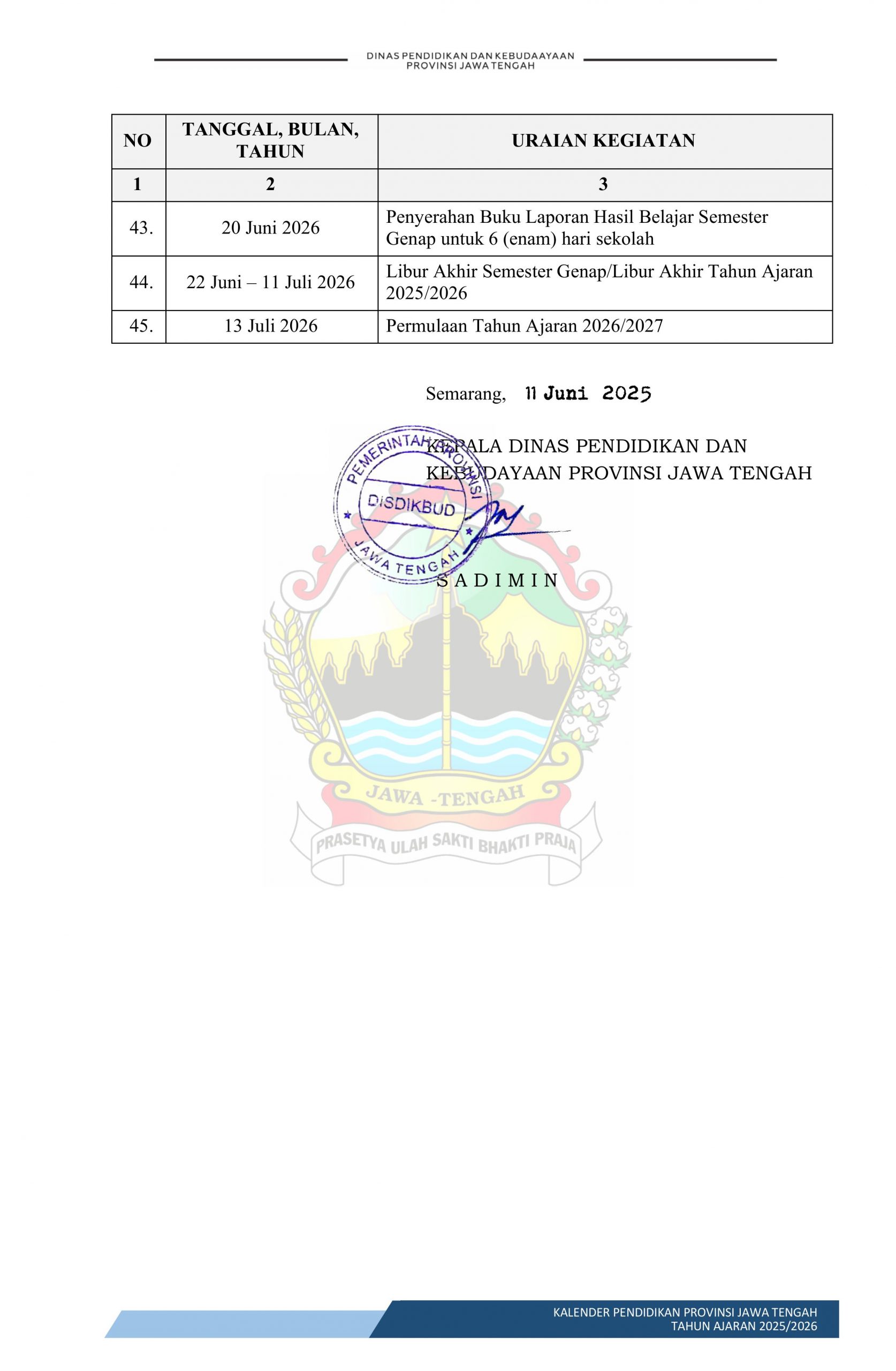 Kalender Pendidikan SMA SMK Jateng 2025/2026