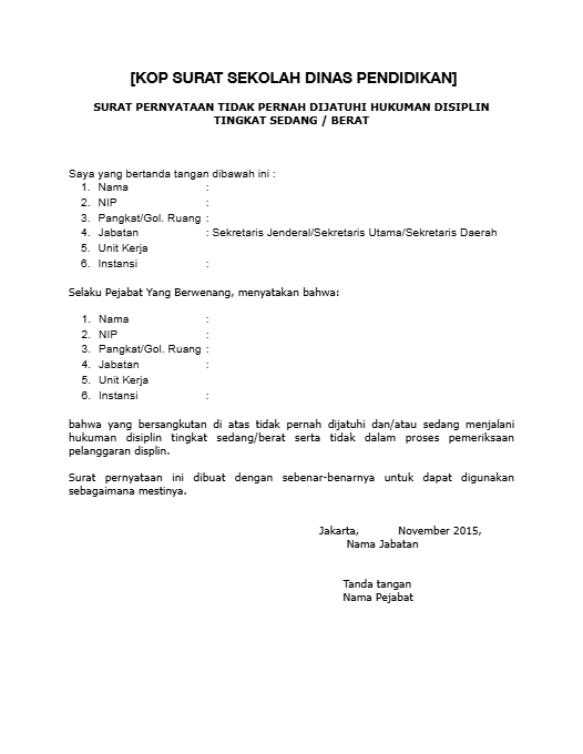 Surat Keterangan Bebas Hukuman Disiplin Surat Keterangan Bebas Hukuman Disiplin