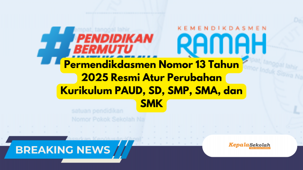 Permendikdasmen Nomor 13 Tahun 2025 Resmi Atur Perubahan Kurikulum PAUD, SD, SMP, SMA, dan SMK