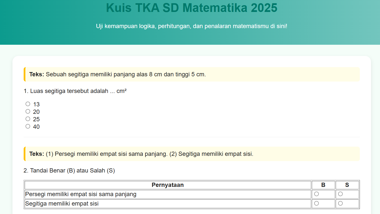 Kuis TKA SD Matematika Online 2025: Belajar Cerdas, Bukan Sekadar Menghitung!
