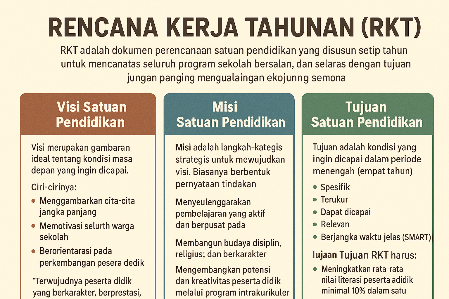 Rencana Kerja Tahunan (RKT) Berisi Visi, Misi, dan Tujuan Satuan Pendidikan