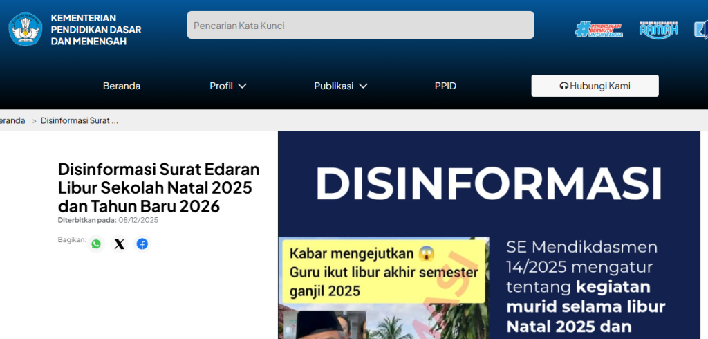 disinformasi info kemdikbud guru libur natal dan tahun baru 2025