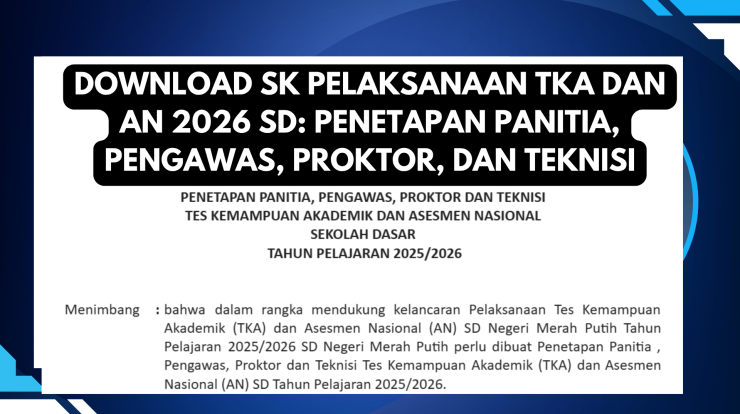 Download SK Pelaksanaan TKA dan AN 2026 SD Penetapan Panitia, Pengawas, Proktor, dan Teknisi
