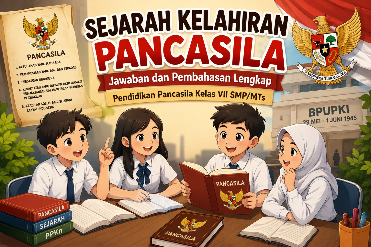 Sejarah Kelahiran Pancasila Jawaban dan Pembahasan Lengkap Pendidikan Pancasila Kelas VII SMPMTS