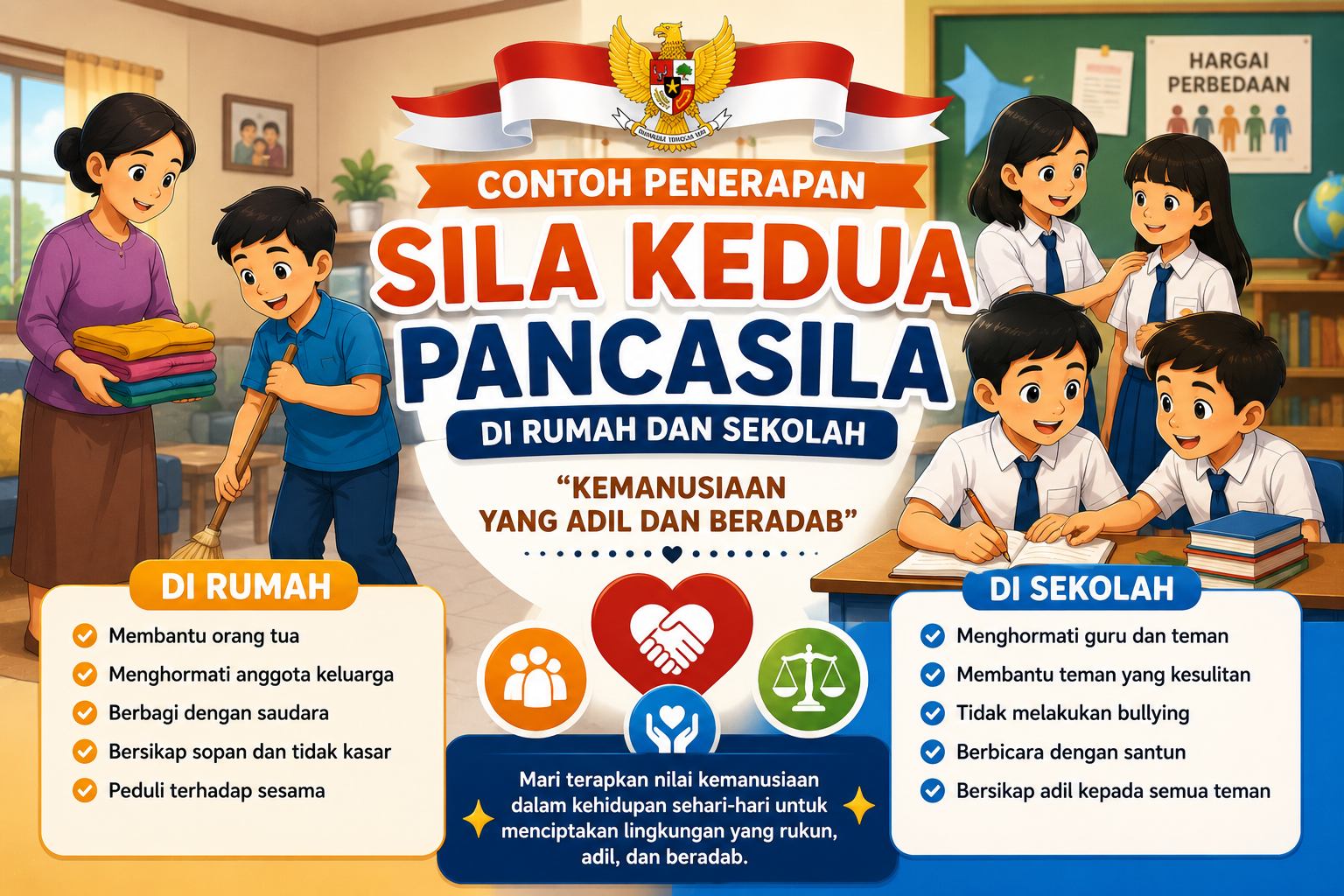 Contoh Penerapan Sila Kedua Pancasila di Sekolah dan Rumah