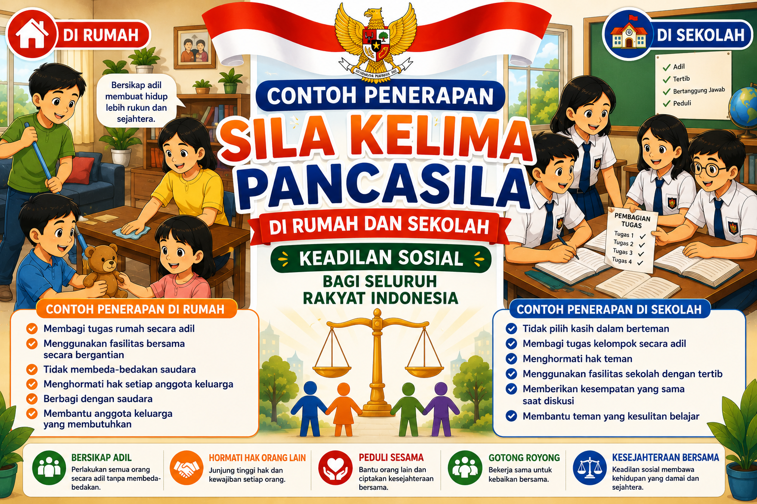 Contoh Penerapan Sila Kelima Pancasila di Sekolah dan Rumah Pendidikan Pancasila kelas VII