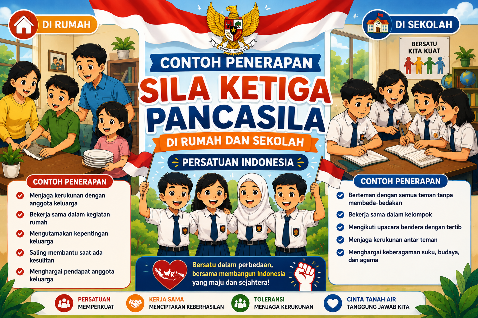 Contoh Penerapan Sila Ketiga Pancasila di Sekolah dan Rumah