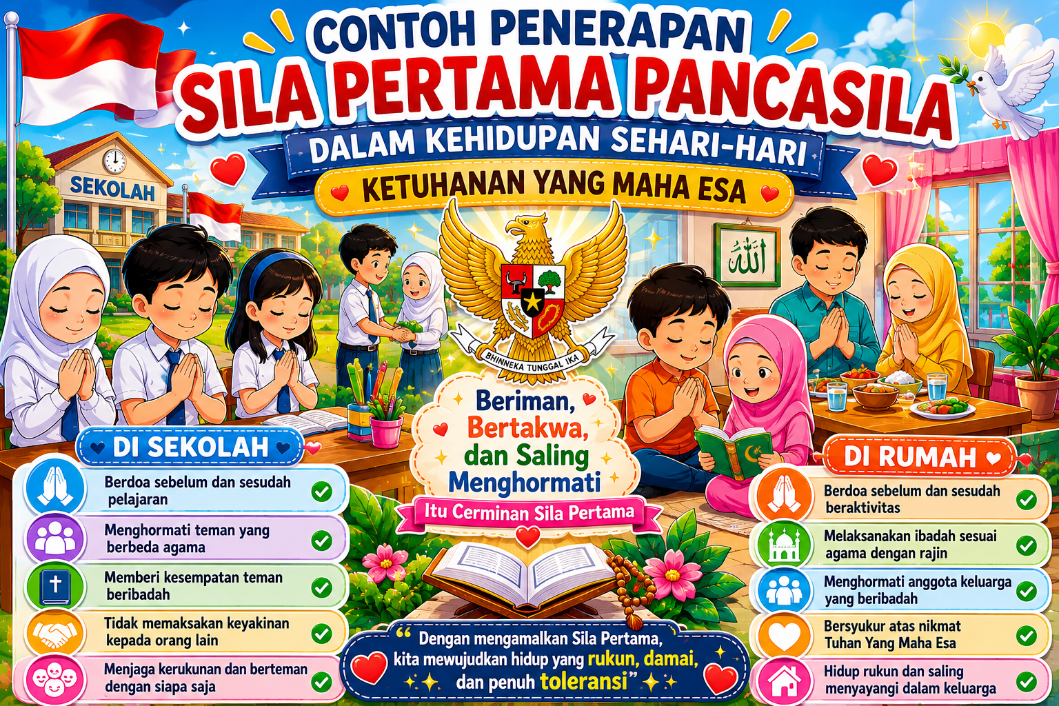 Contoh Penerapan Sila Pertama Pancasila di Sekolah dan Rumah